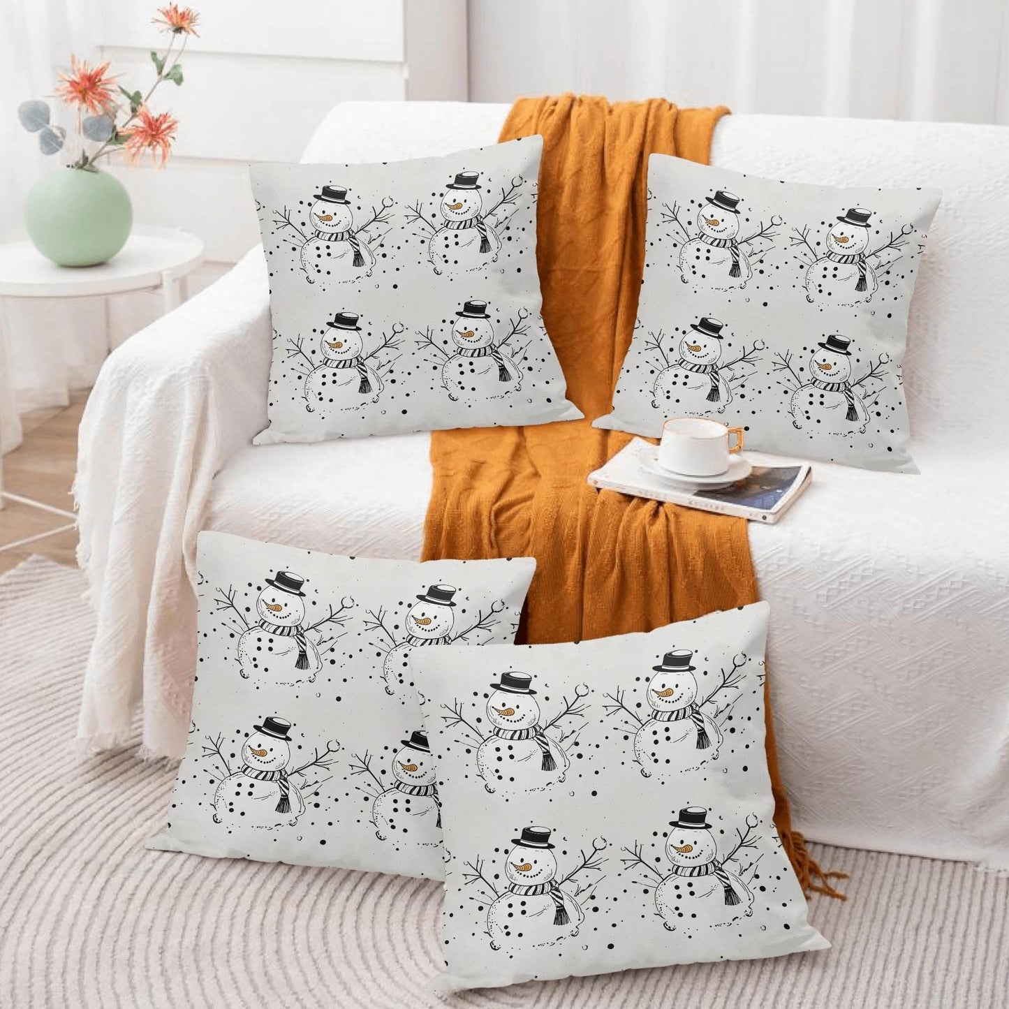 Frosty the Snowman Peach Velvet 4 Pcs Square Pillow Case Covers (5 sizes) - DeRose Seasonal