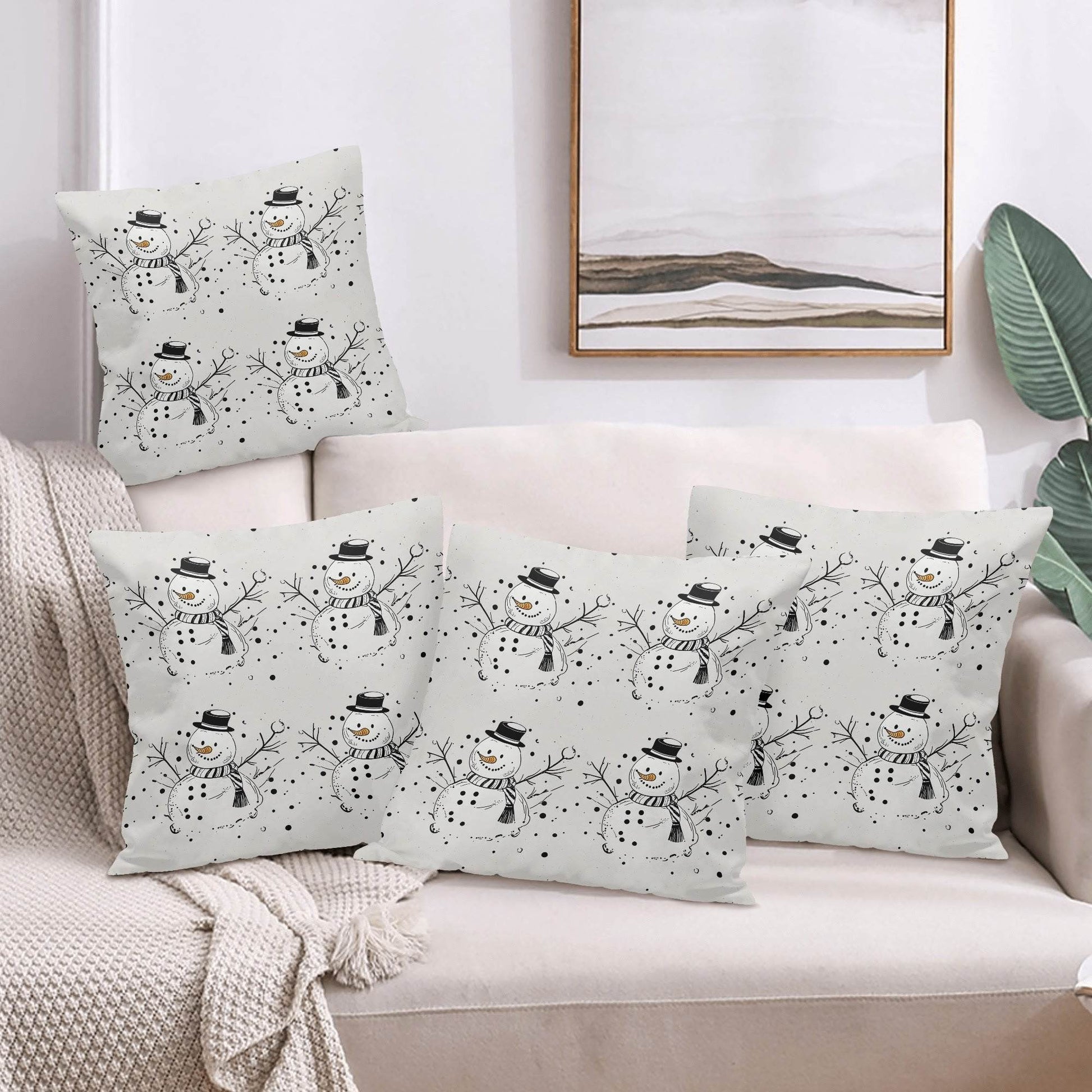 Frosty the Snowman Peach Velvet 4 Pcs Square Pillow Case Covers (5 sizes) - DeRose Seasonal