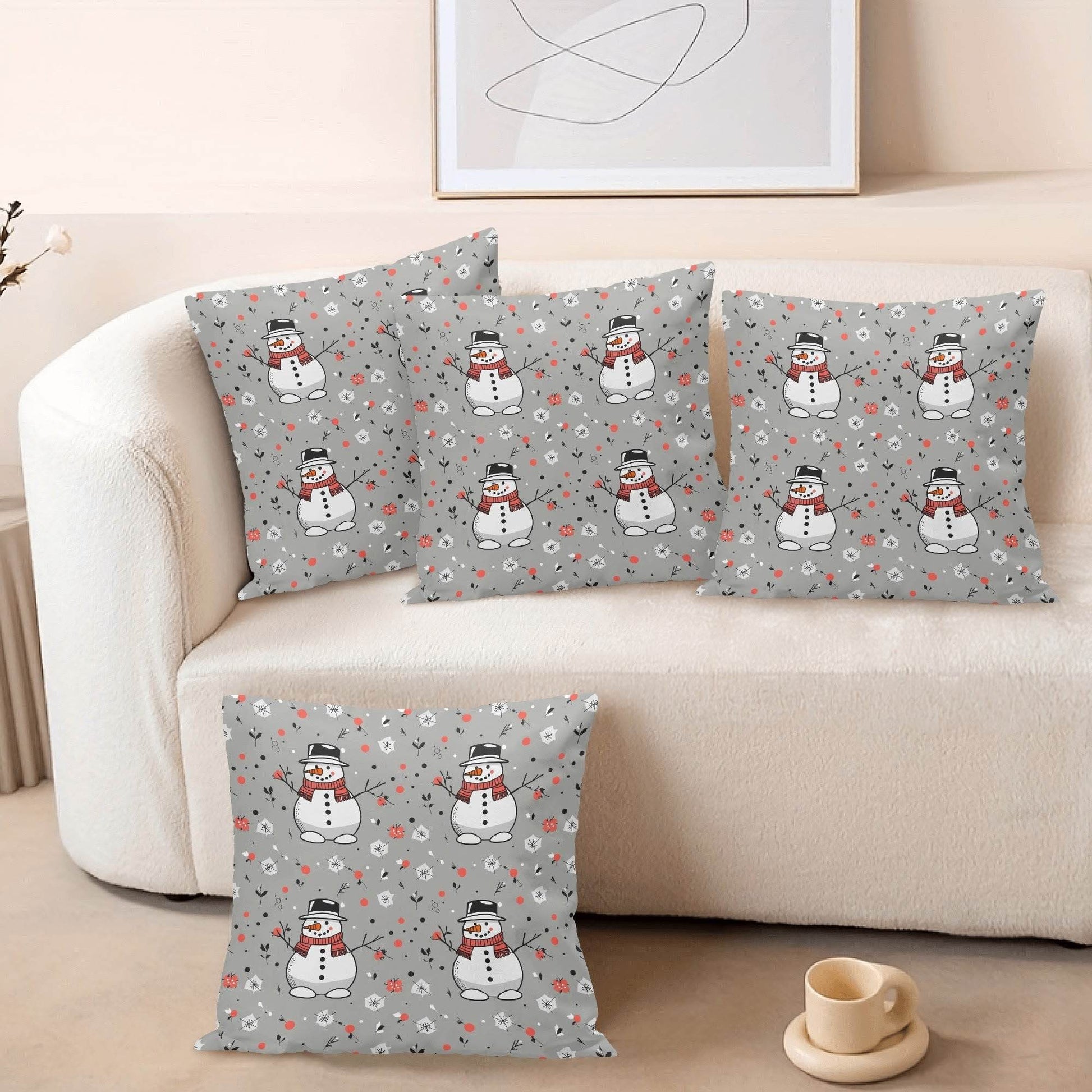 Snowman Peach Velvet 4 Pcs Square Pillow Case Covers (5 sizes) - DeRose Seasonal