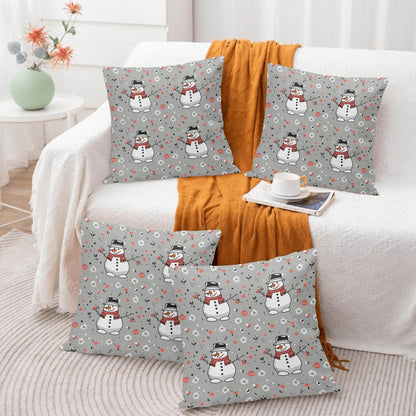 Snowman Peach Velvet 4 Pcs Square Pillow Case Covers (5 sizes) - DeRose Seasonal