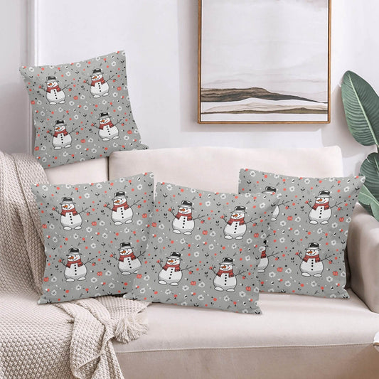 Snowman Peach Velvet 4 Pcs Square Pillow Case Covers (5 sizes) - DeRose Seasonal