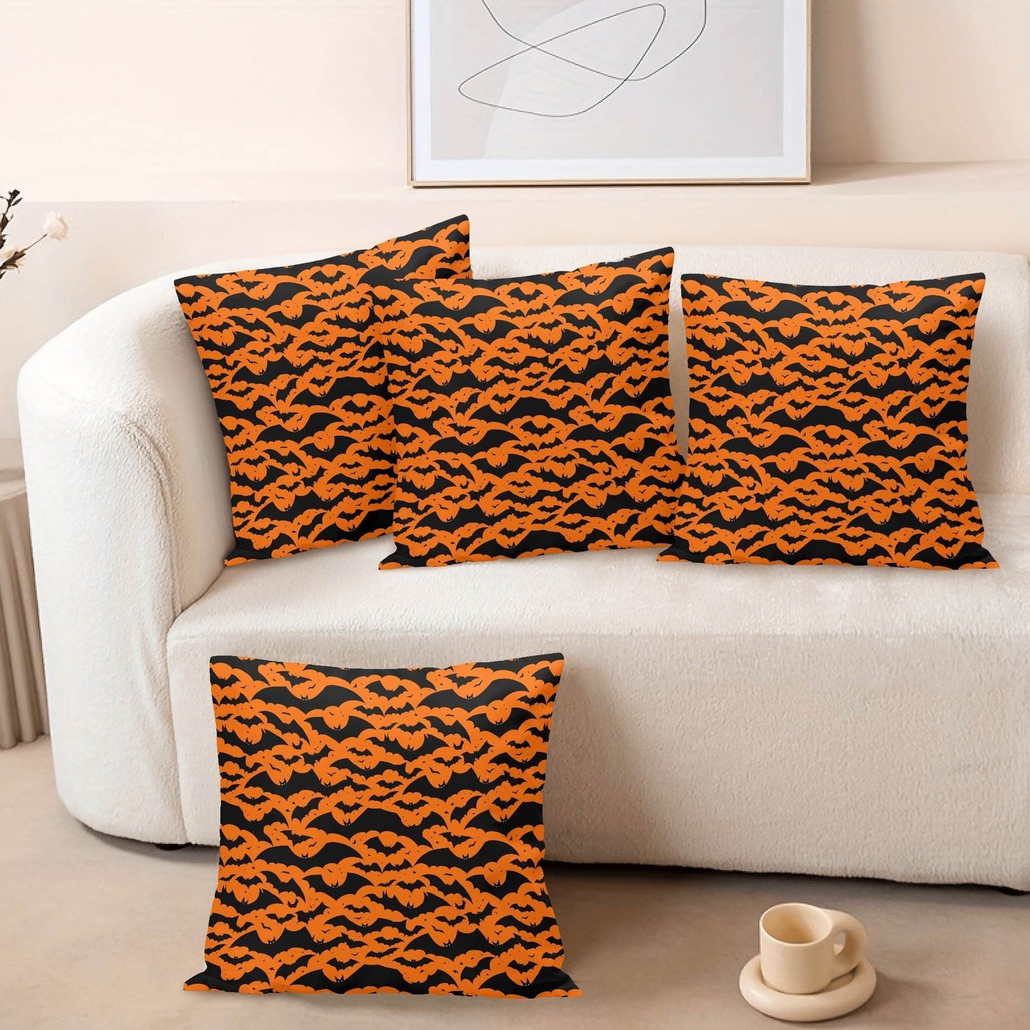 Halloween Bats Peach Velvet 4 Pcs Square Pillow Case Covers (5 sizes) - DeRose Seasonal