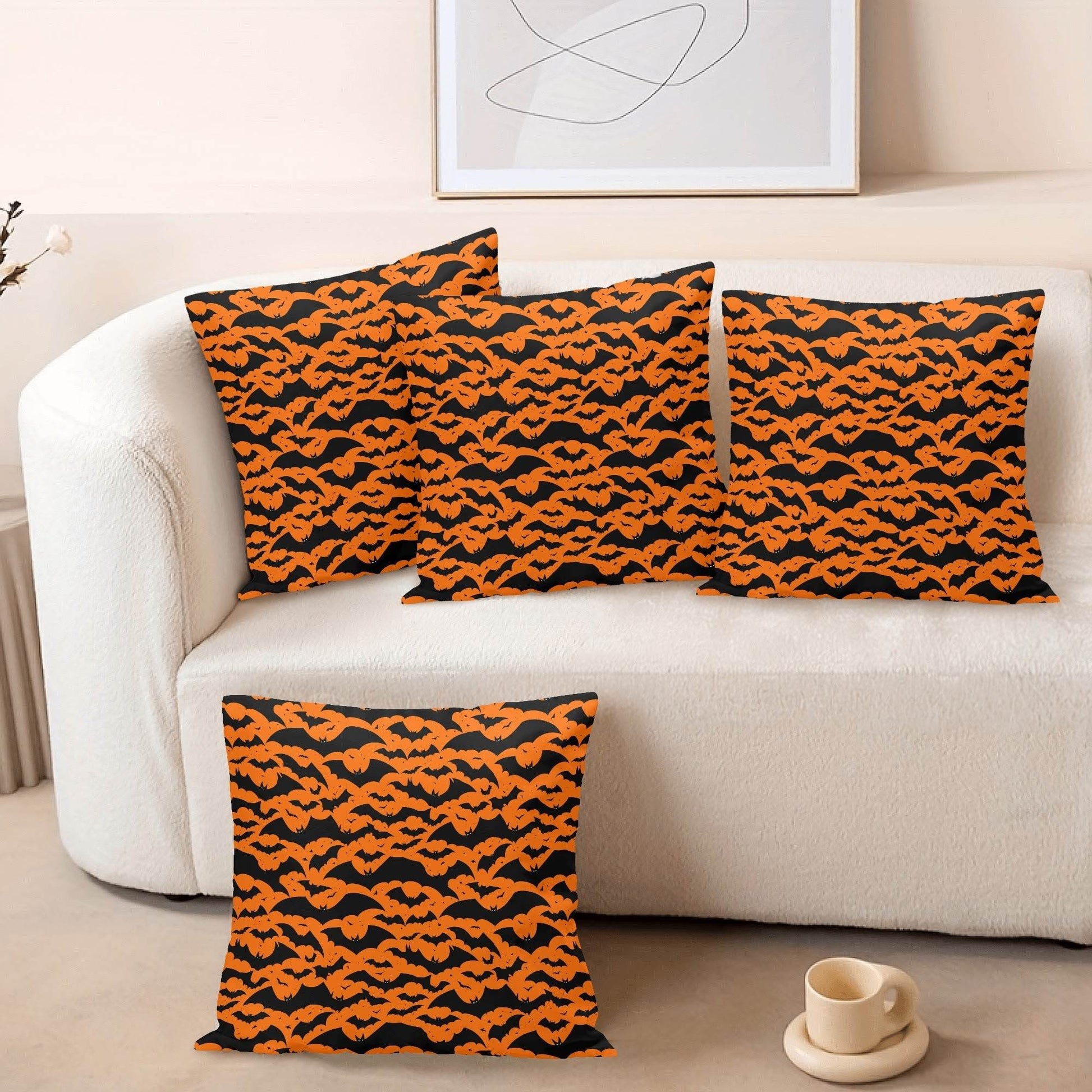 Halloween Bats Peach Velvet 4 Pcs Square Pillow Case Covers (5 sizes) - DeRose Seasonal