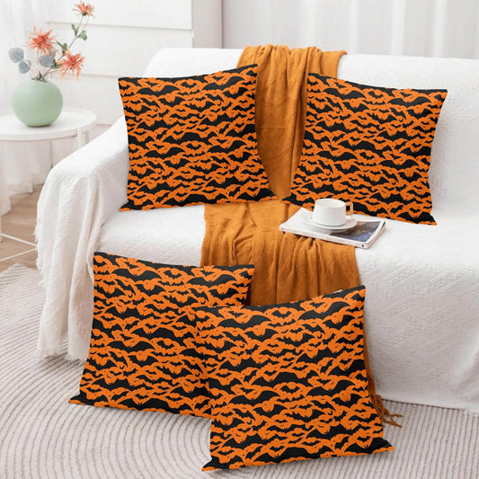 Halloween Bats Peach Velvet 4 Pcs Square Pillow Case Covers (5 sizes) - DeRose Seasonal