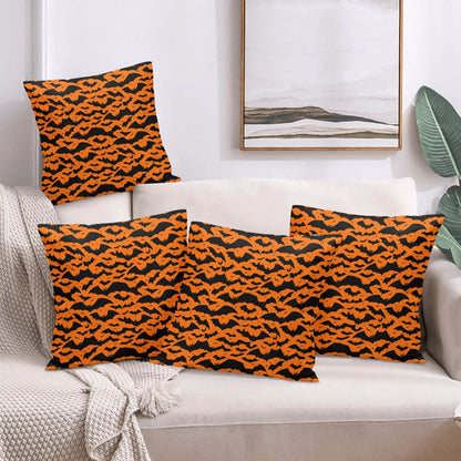 Halloween Bats Peach Velvet 4 Pcs Square Pillow Case Covers (5 sizes) - DeRose Seasonal