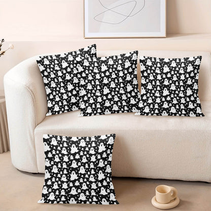Spooky Ghost Peach Velvet 4 Pcs Square Pillow Case Covers (5 sizes) - DeRose Seasonal