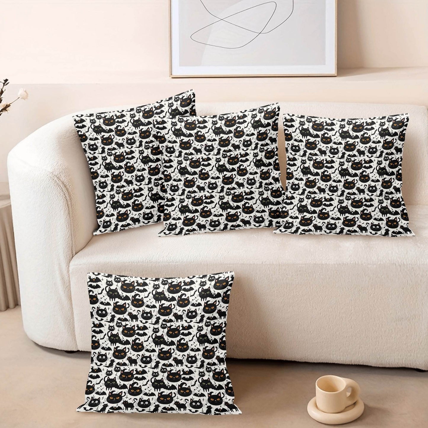 Crazy Cat Lady Peach Velvet 4 Pcs Square Pillow Case Covers (5 sizes) - DeRose Seasonal