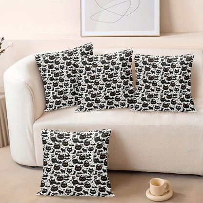 Crazy Cat Lady Peach Velvet 4 Pcs Square Pillow Case Covers (5 sizes) - DeRose Seasonal