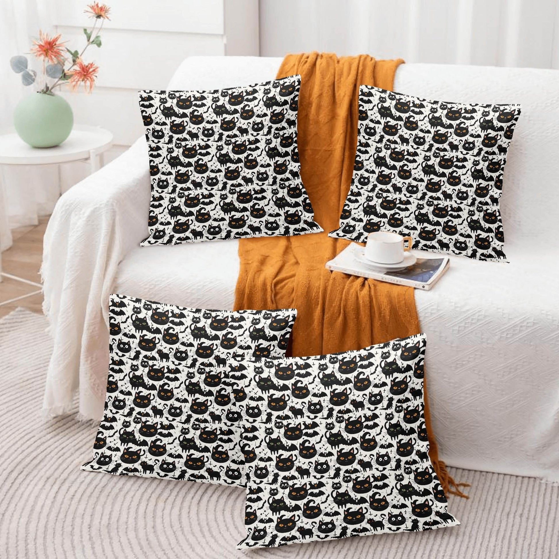 Crazy Cat Lady Peach Velvet 4 Pcs Square Pillow Case Covers (5 sizes) - DeRose Seasonal