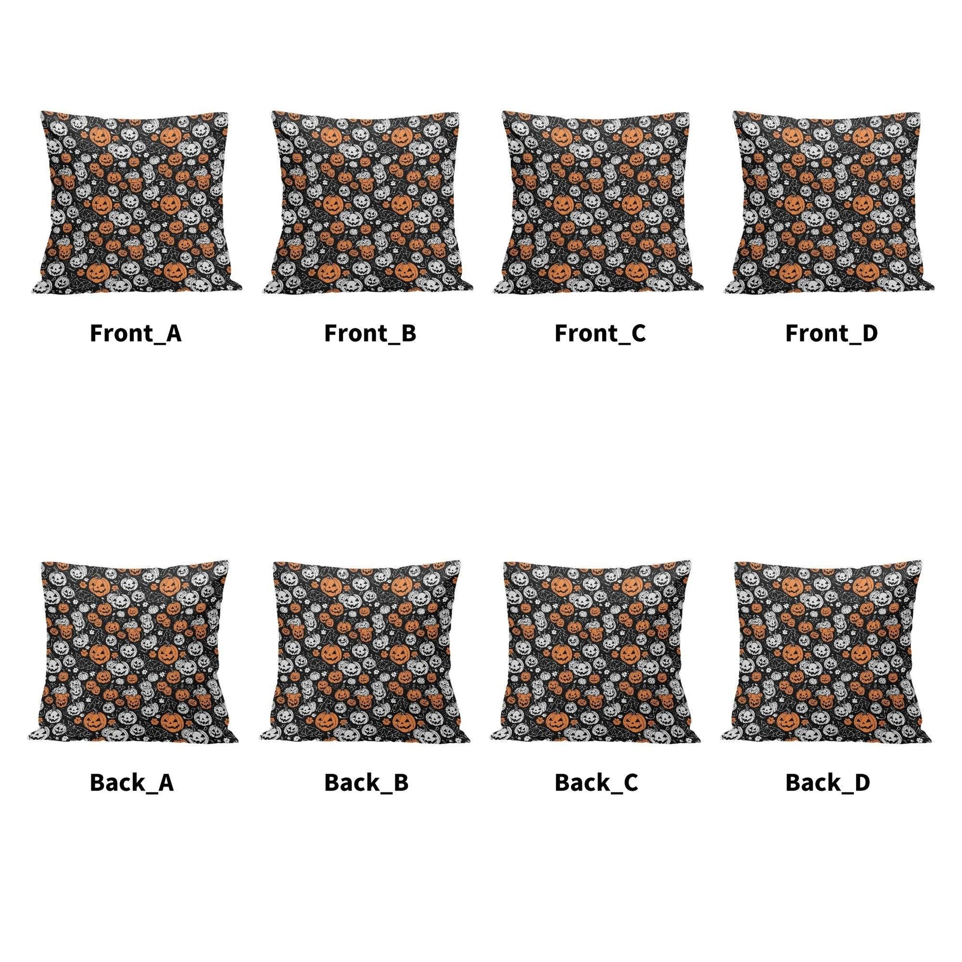 Jack-O-Lanterns Peach Velvet 4 Pcs Square Pillow Case Covers (5 sizes) - DeRose Seasonal