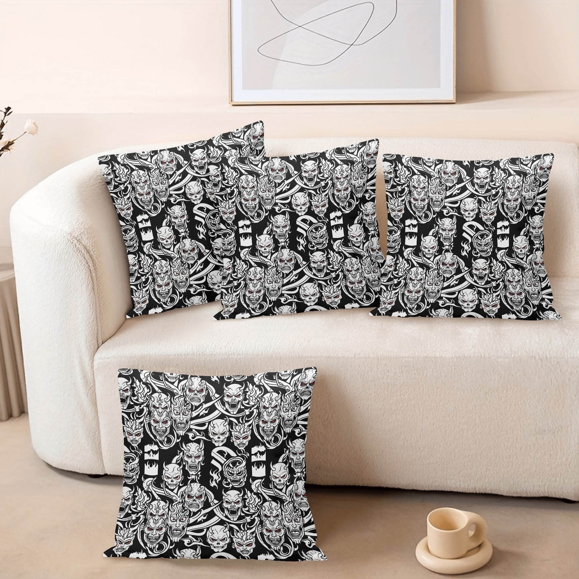 Demons Peach Velvet 4 Pcs Square Pillow Case Covers (5 sizes) - DeRose Seasonal