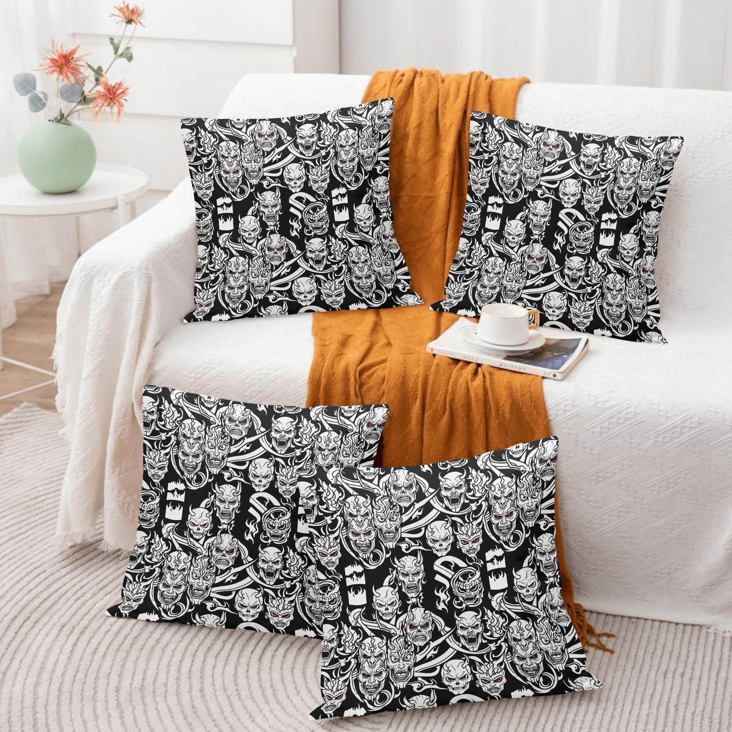 Demons Peach Velvet 4 Pcs Square Pillow Case Covers (5 sizes) - DeRose Seasonal