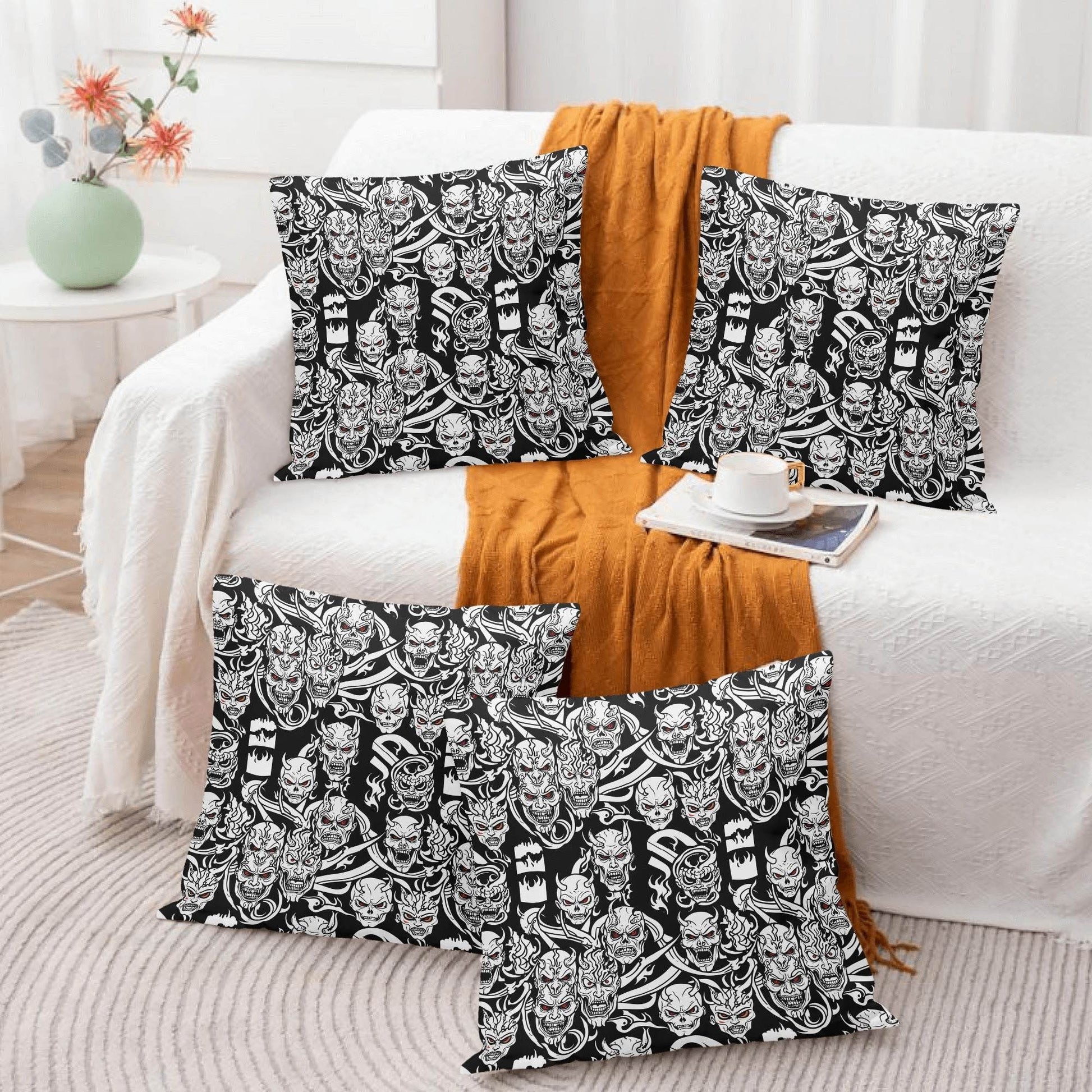 Demons Peach Velvet 4 Pcs Square Pillow Case Covers (5 sizes) - DeRose Seasonal