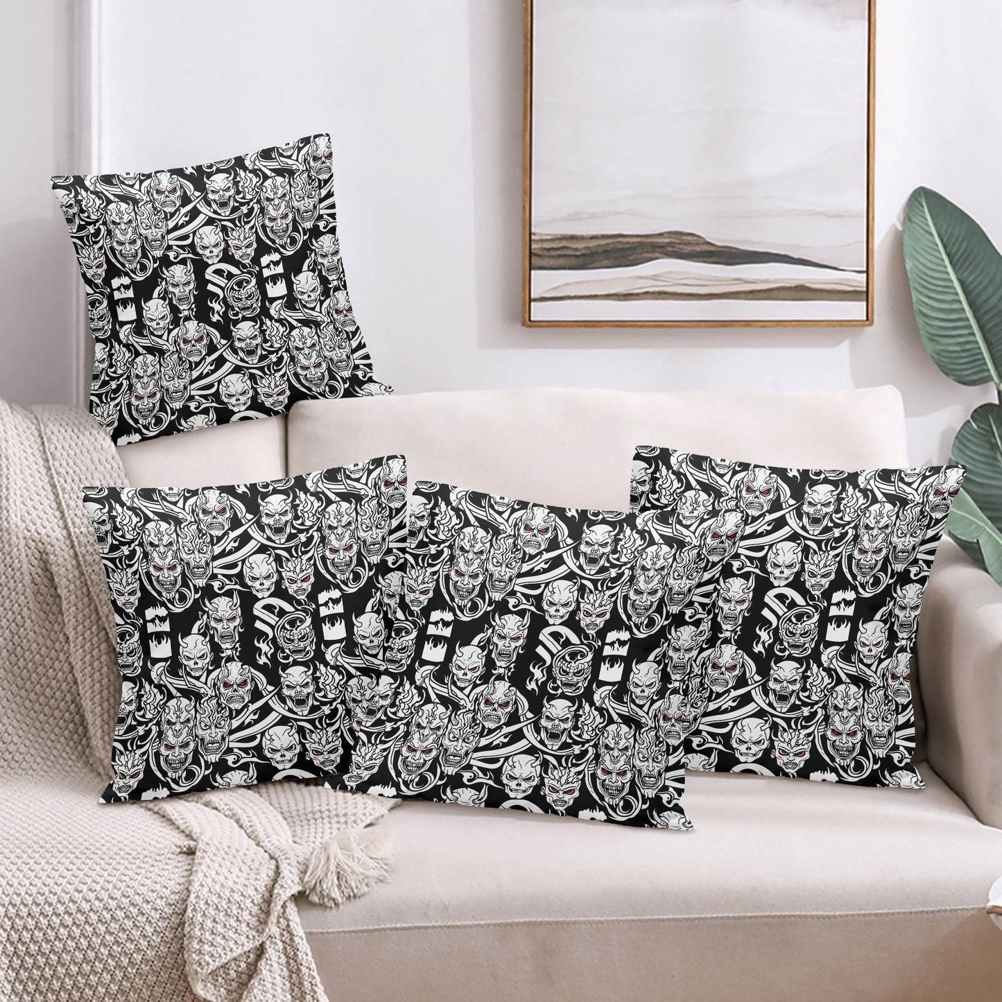 Demons Peach Velvet 4 Pcs Square Pillow Case Covers (5 sizes) - DeRose Seasonal