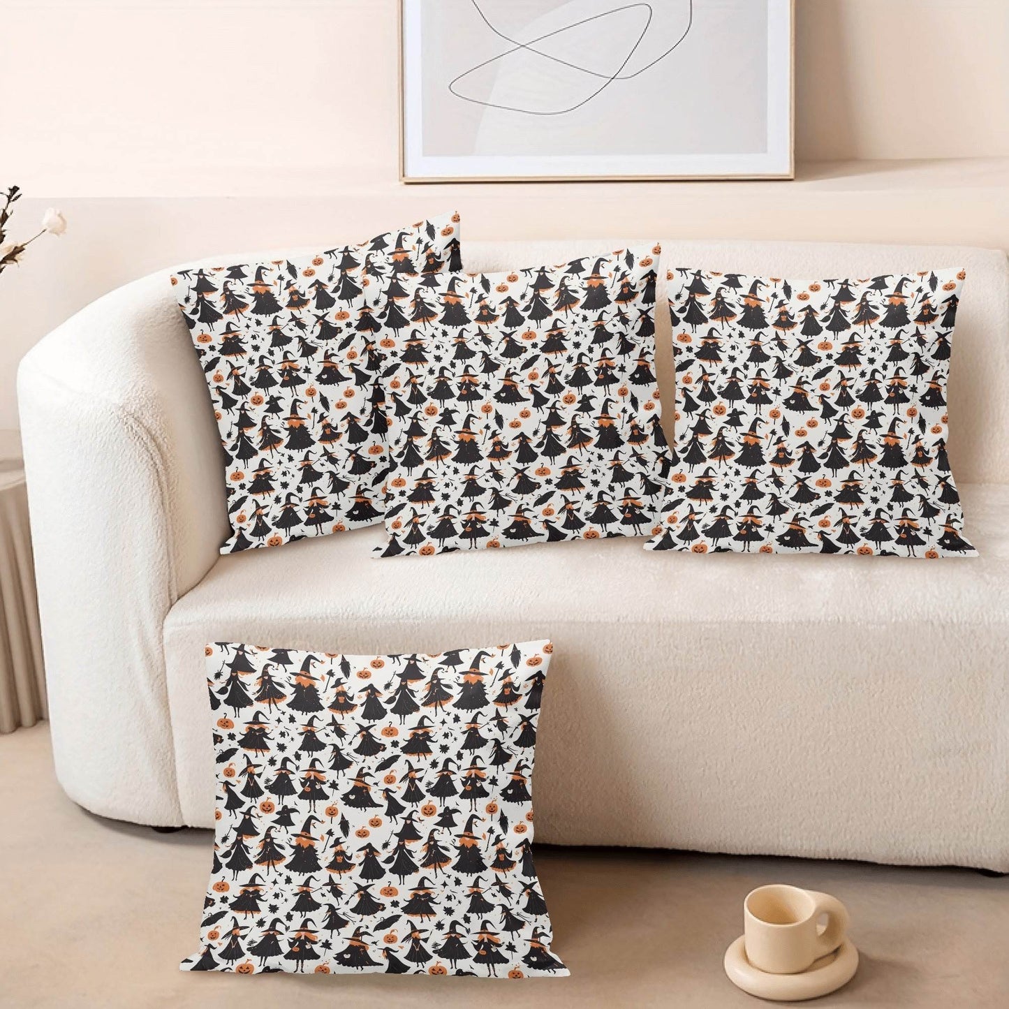Witches Peach Velvet 4 Pcs Square Pillow Case Covers (5 sizes) - DeRose Seasonal