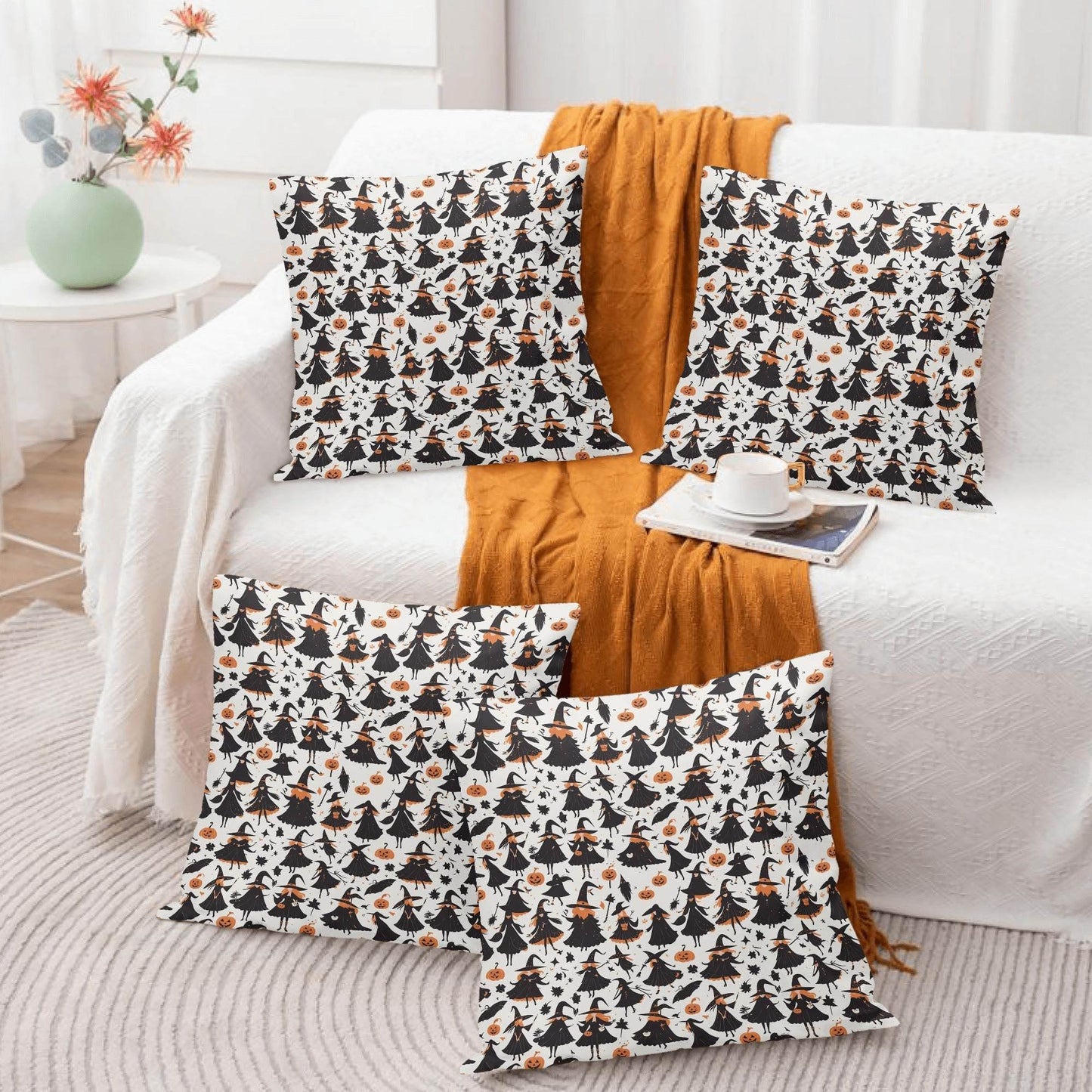Witches Peach Velvet 4 Pcs Square Pillow Case Covers (5 sizes) - DeRose Seasonal