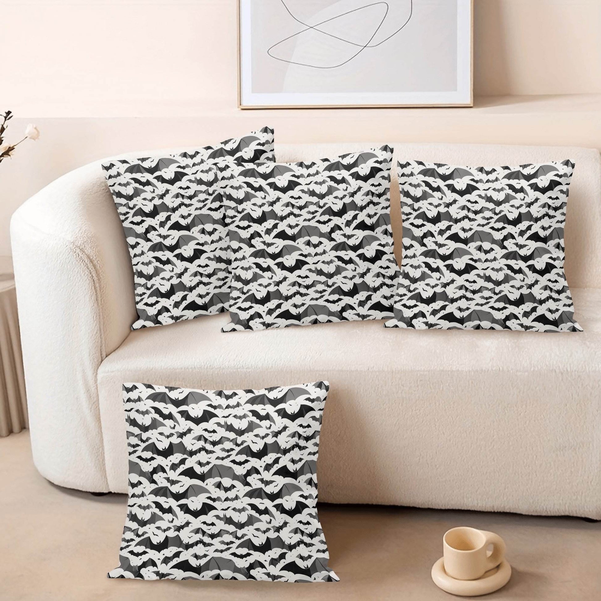Bats Peach Velvet 4 Pcs Square Pillow Case Covers (5 sizes) - DeRose Seasonal