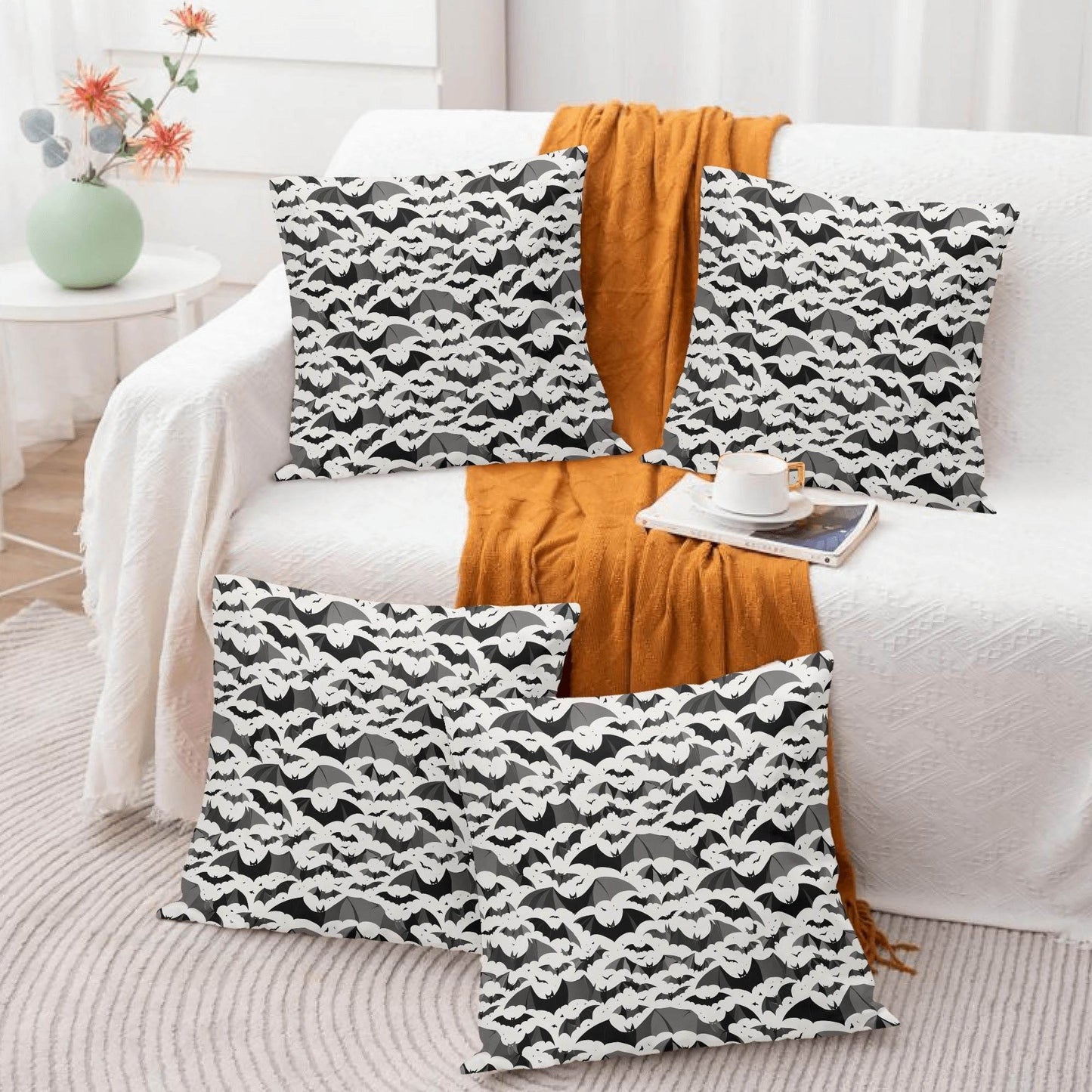 Bats Peach Velvet 4 Pcs Square Pillow Case Covers (5 sizes) - DeRose Seasonal