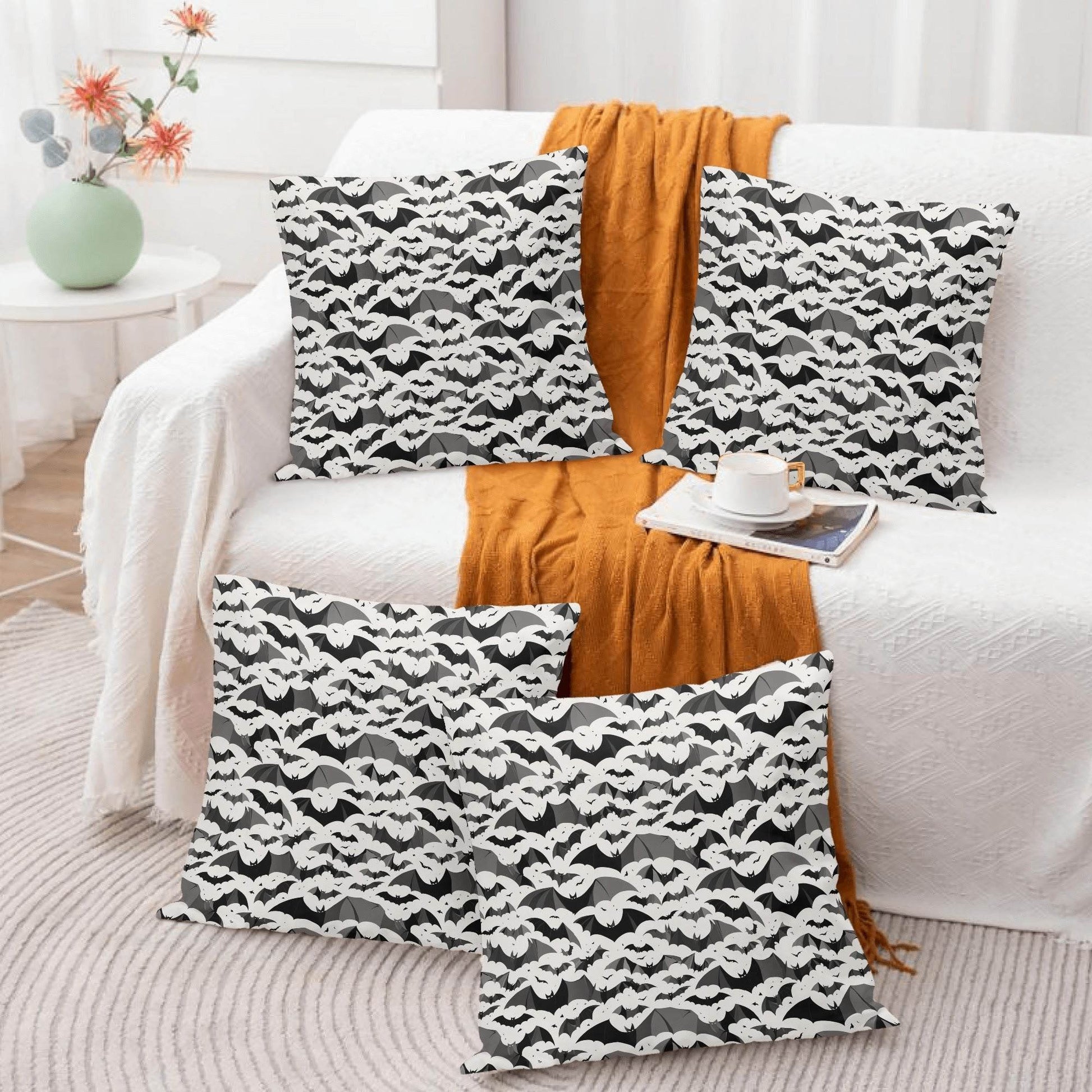 Bats Peach Velvet 4 Pcs Square Pillow Case Covers (5 sizes) - DeRose Seasonal