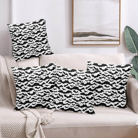 Black and White Bats Peach Velvet 4 Pcs Square Pillow Case Covers (5 sizes) - DeRose Seasonal