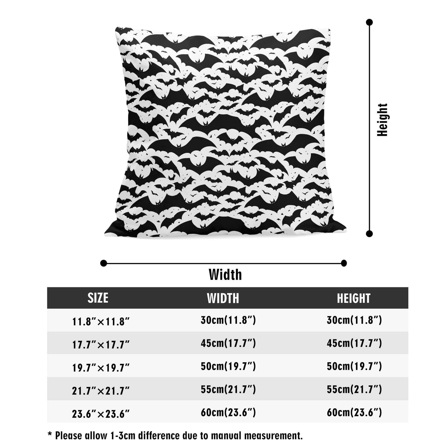Black and White Bats Peach Velvet 4 Pcs Square Pillow Case Covers (5 sizes) - DeRose Seasonal