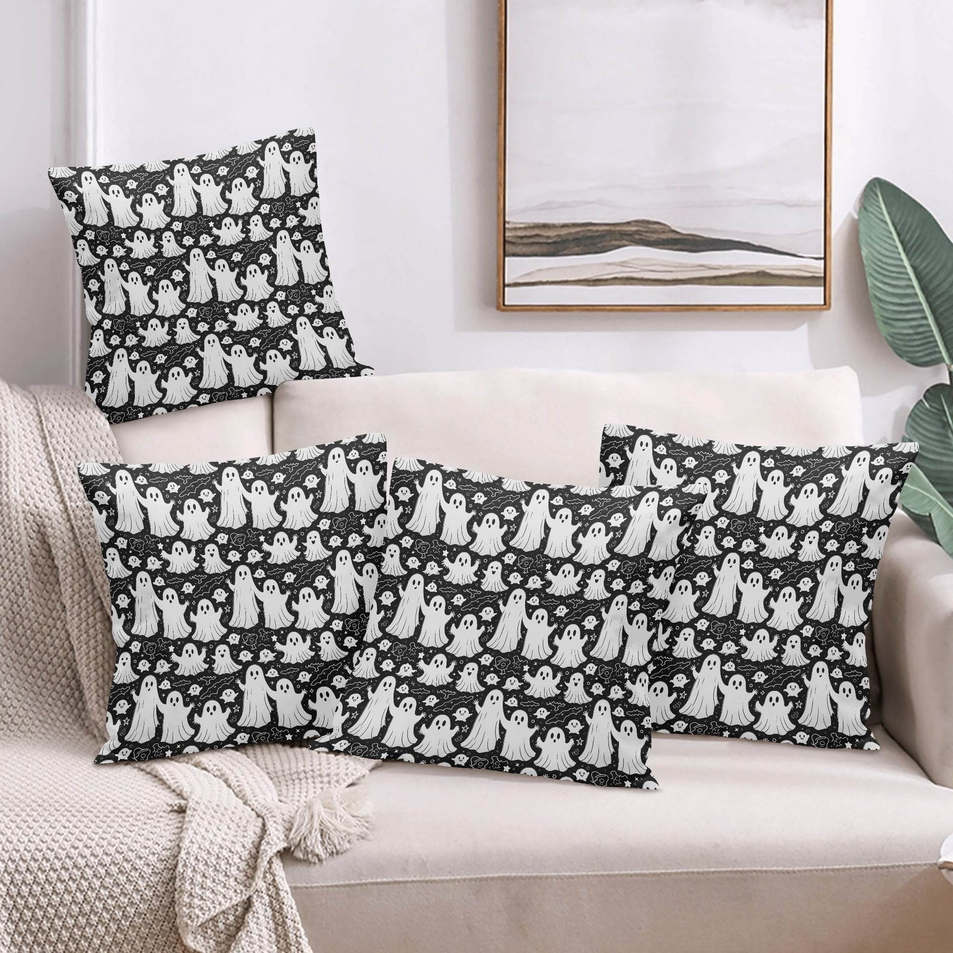 Vintage Ghost Peach Velvet 4 Pcs Square Pillow Case Covers (5 sizes) - DeRose Seasonal