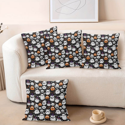 Cute Monster Witch Peach Velvet 4 Pcs Square Pillow Case Covers (5 sizes) - DeRose Seasonal