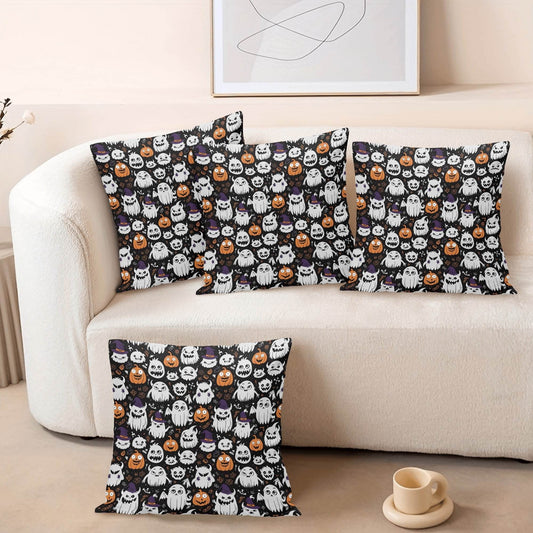 Cute Monster Witch Peach Velvet 4 Pcs Square Pillow Case Covers (5 sizes) - DeRose Seasonal