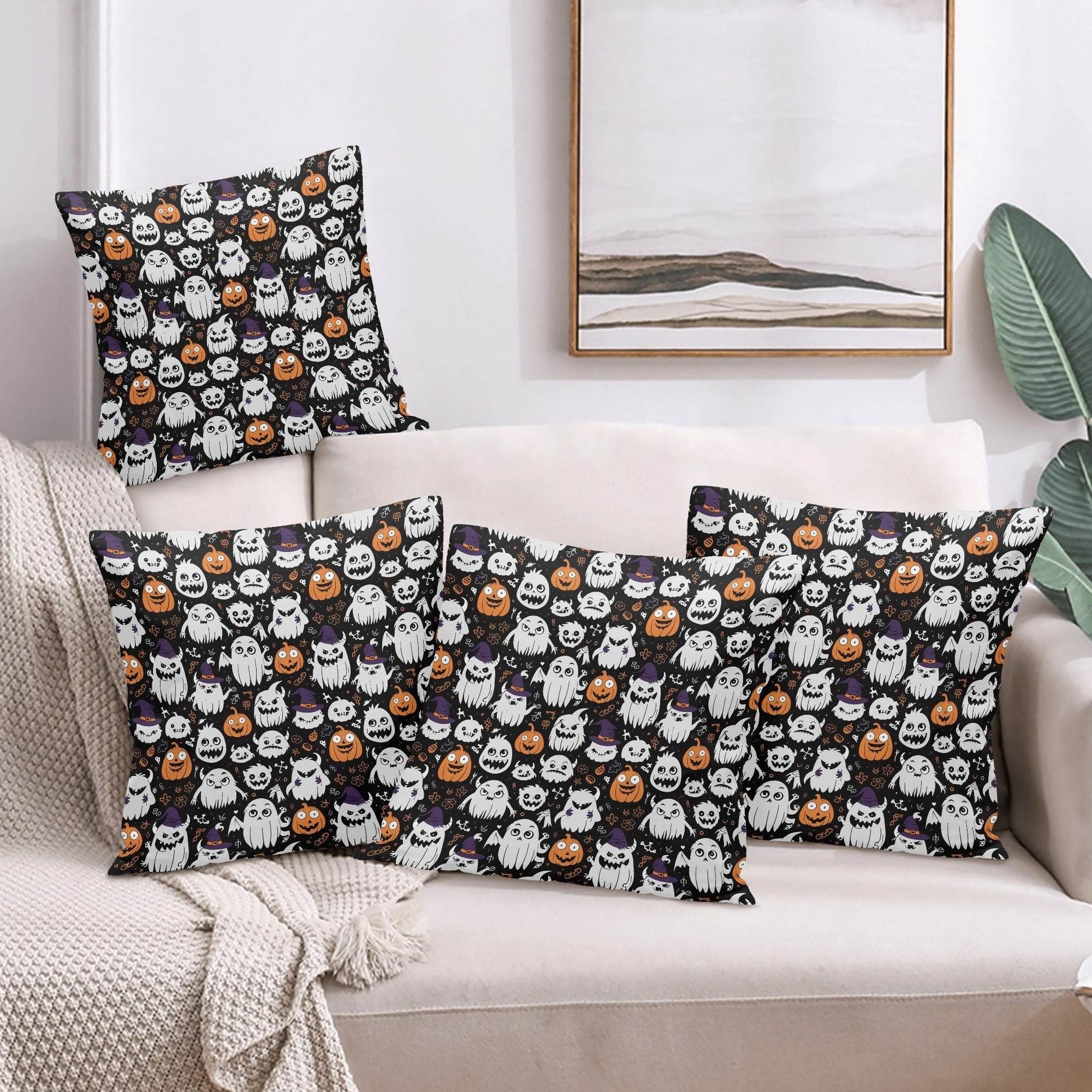 Cute Monster Witch Peach Velvet 4 Pcs Square Pillow Case Covers (5 sizes) - DeRose Seasonal