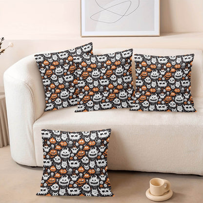 Cute Monsters Peach Velvet 4 Pcs Square Pillow Case Covers (5 sizes) - DeRose Seasonal
