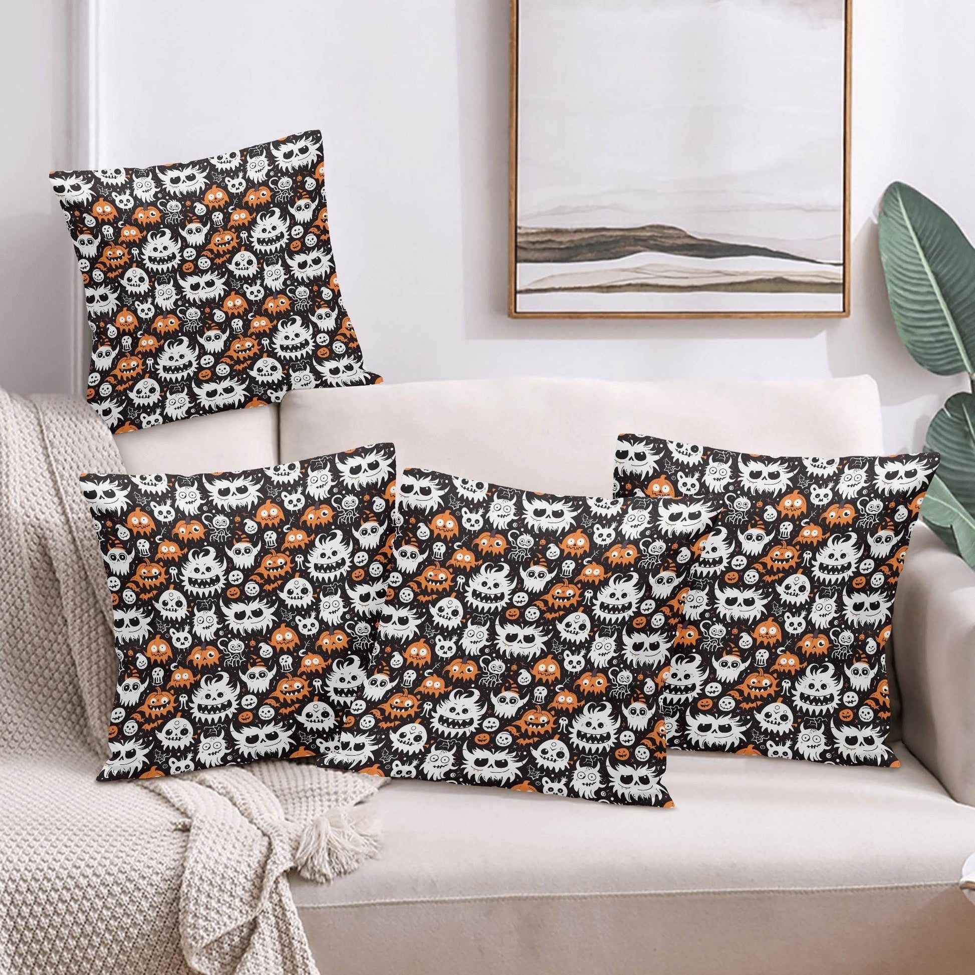 Cute Monsters Peach Velvet 4 Pcs Square Pillow Case Covers (5 sizes) - DeRose Seasonal