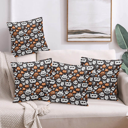Cute Monsters Peach Velvet 4 Pcs Square Pillow Case Covers (5 sizes) - DeRose Seasonal
