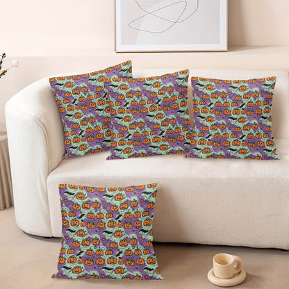 Green and Purple Pumpkins Peach Velvet 4 Pcs Square Pillow Case Covers (5 sizes) - DeRose Seasonal