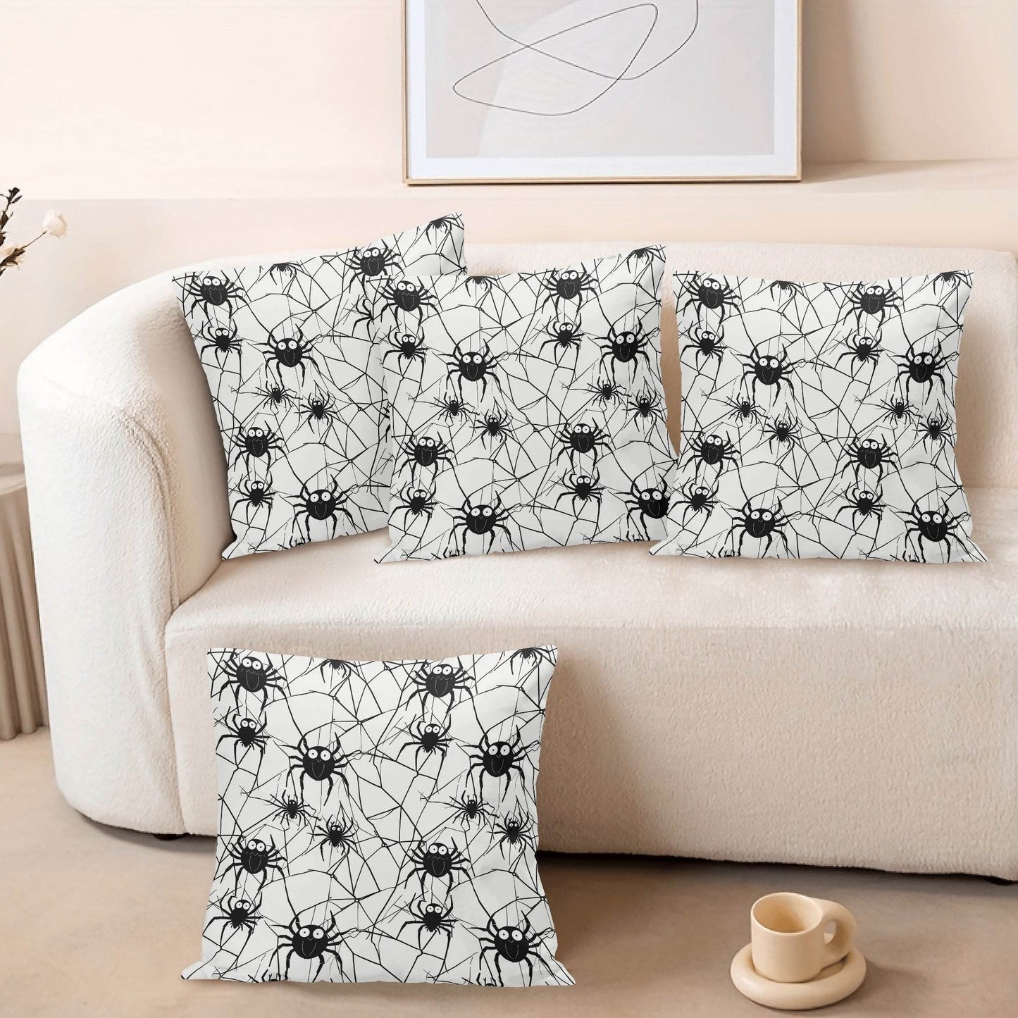 Cute Spiders Peach Velvet 4 Pcs Square Pillow Case Covers (5 sizes) - DeRose Seasonal