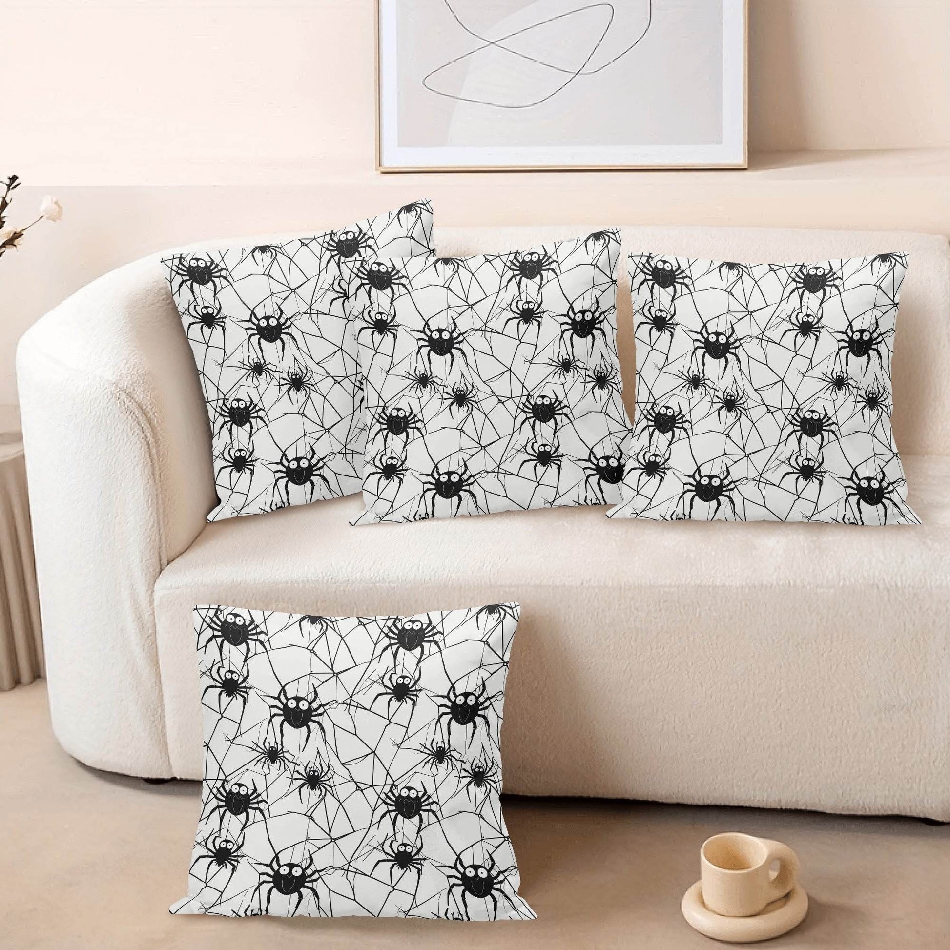Cute Spiders Peach Velvet 4 Pcs Square Pillow Case Covers (5 sizes) - DeRose Seasonal