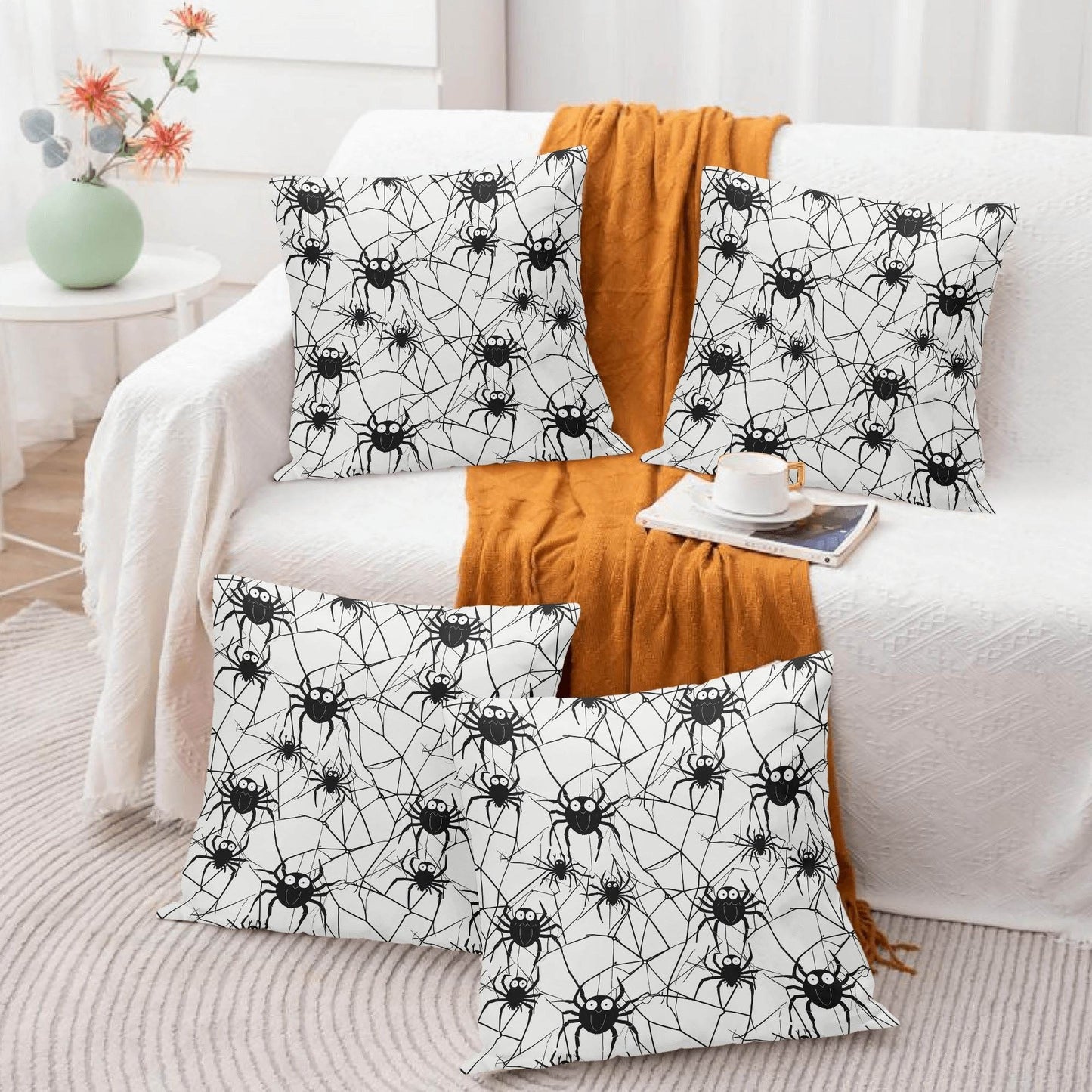 Cute Spiders Peach Velvet 4 Pcs Square Pillow Case Covers (5 sizes) - DeRose Seasonal