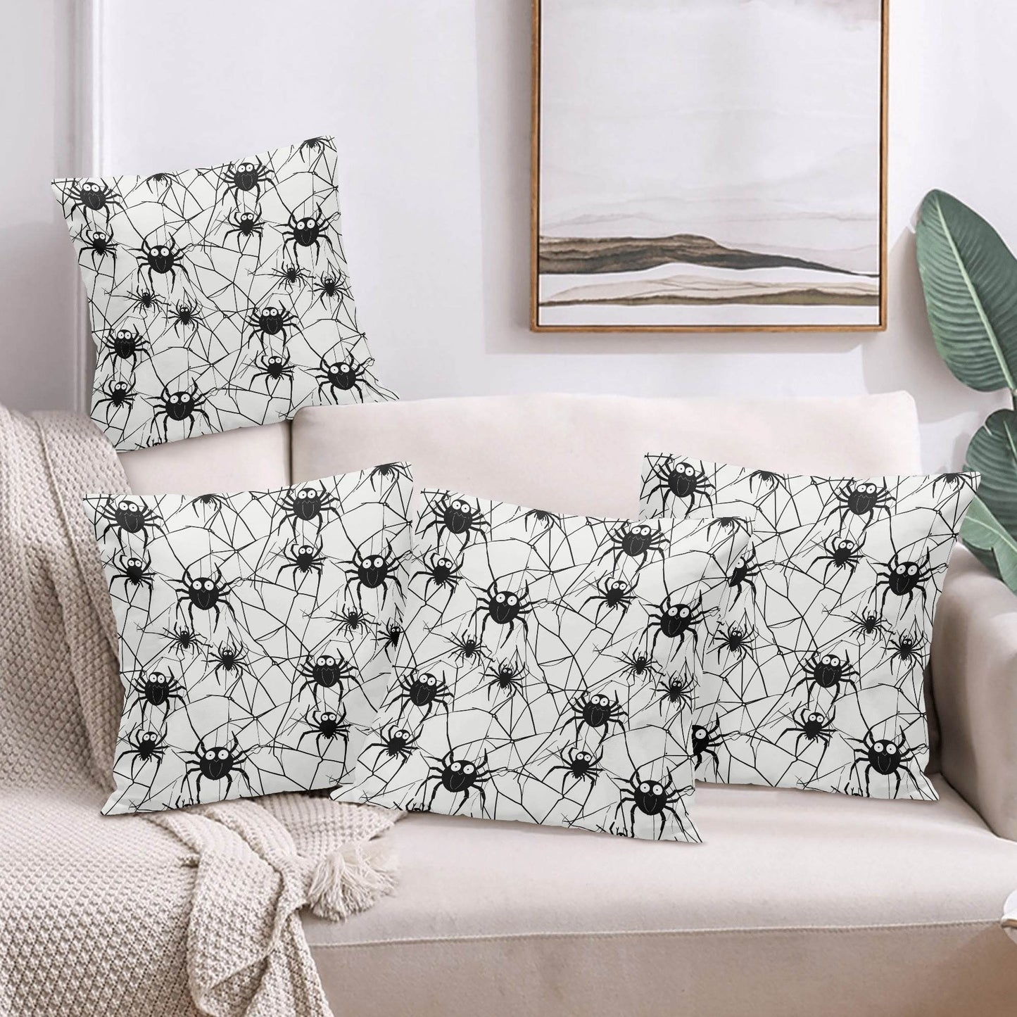 Cute Spiders Peach Velvet 4 Pcs Square Pillow Case Covers (5 sizes) - DeRose Seasonal