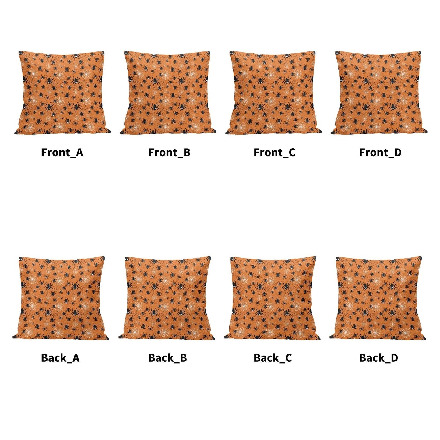 Cute Orange Spiders Peach Velvet 4 Pcs Square Pillow Case Covers (5 sizes) - DeRose Seasonal