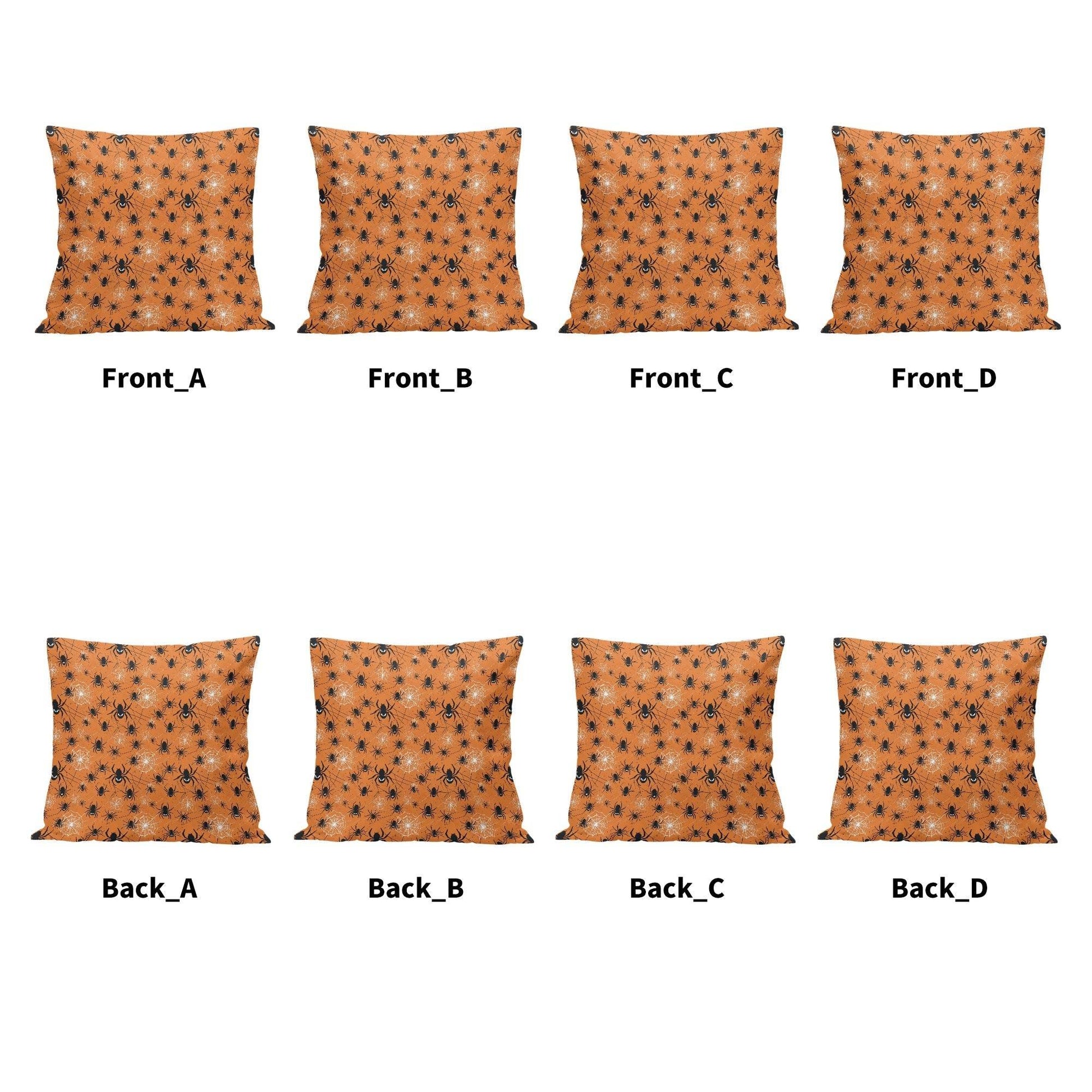 Cute Orange Spiders Peach Velvet 4 Pcs Square Pillow Case Covers (5 sizes) - DeRose Seasonal