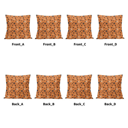 Cute Orange Spiders Peach Velvet 4 Pcs Square Pillow Case Covers (5 sizes) - DeRose Seasonal