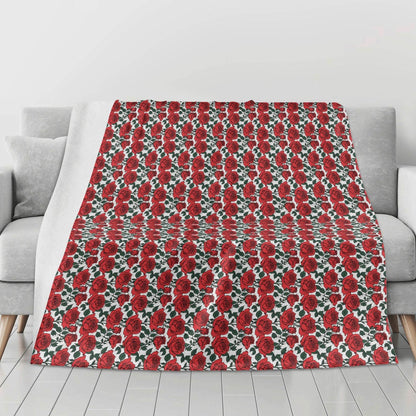 Red Leafy Roses Horizontal Flannel Breathable Blanket 4 Sizes - DeRose Seasonal