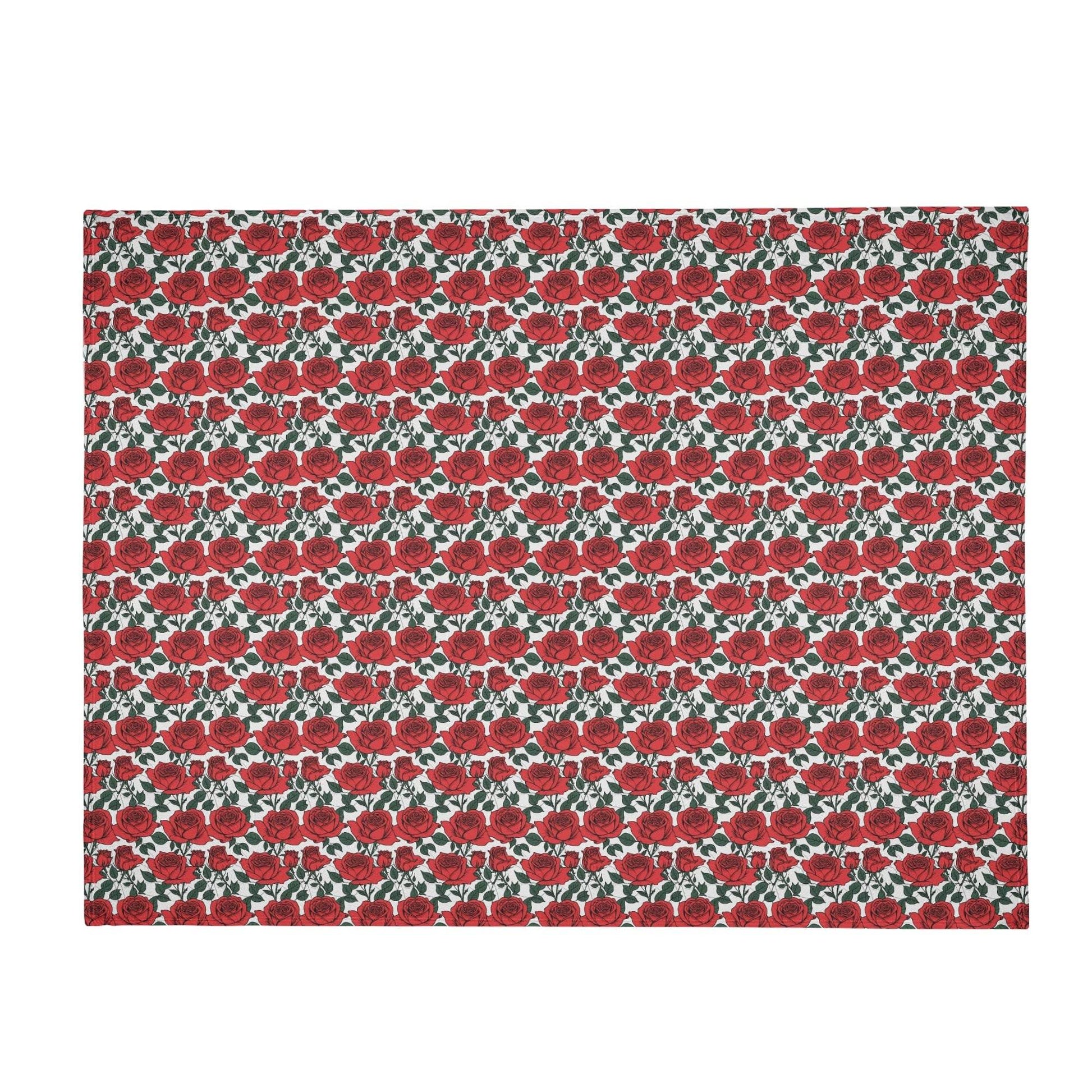 Red Leafy Roses Horizontal Flannel Breathable Blanket 4 Sizes - DeRose Seasonal
