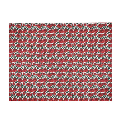 Red Leafy Roses Horizontal Flannel Breathable Blanket 4 Sizes - DeRose Seasonal