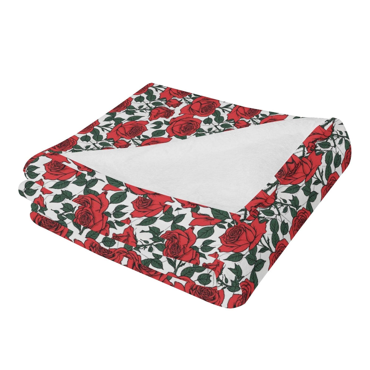 Red Leafy Roses Horizontal Flannel Breathable Blanket 4 Sizes - DeRose Seasonal