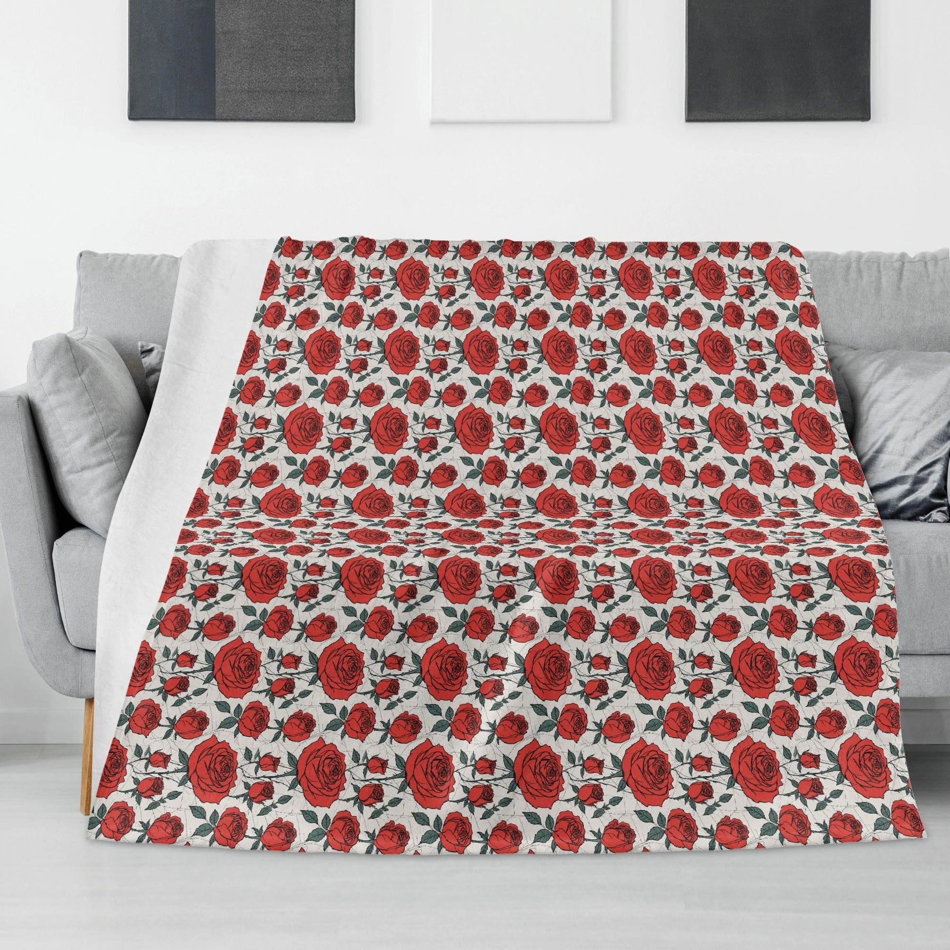 Red Roses Horizontal Flannel Breathable Blanket 4 Sizes - DeRose Seasonal
