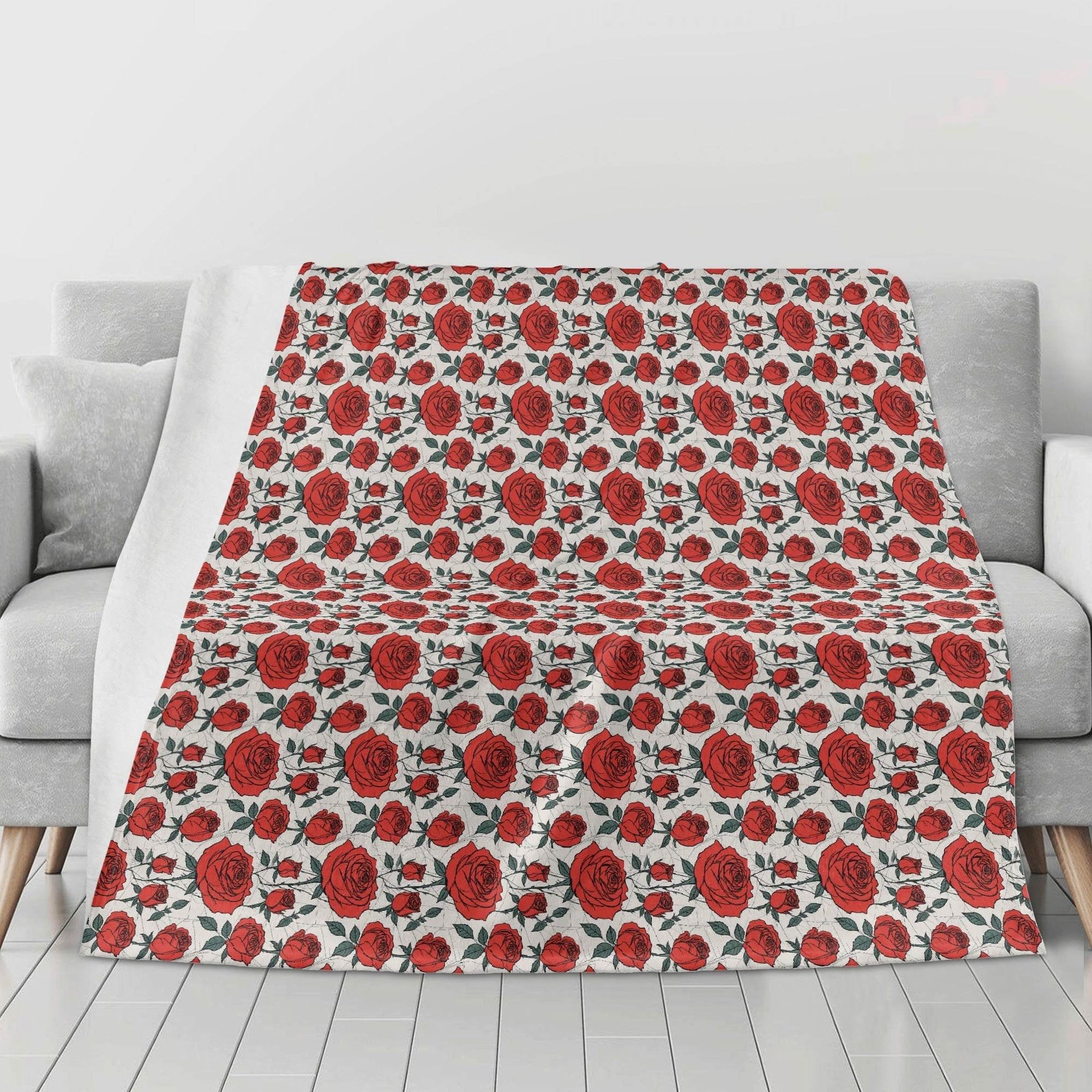Red Roses Horizontal Flannel Breathable Blanket 4 Sizes - DeRose Seasonal