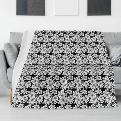Black and White Floral Horizontal Flannel Breathable Blanket 4 Sizes - DeRose Seasonal