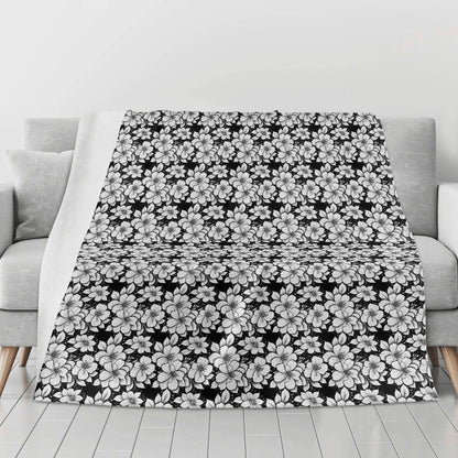 Black and White Floral Horizontal Flannel Breathable Blanket 4 Sizes - DeRose Seasonal