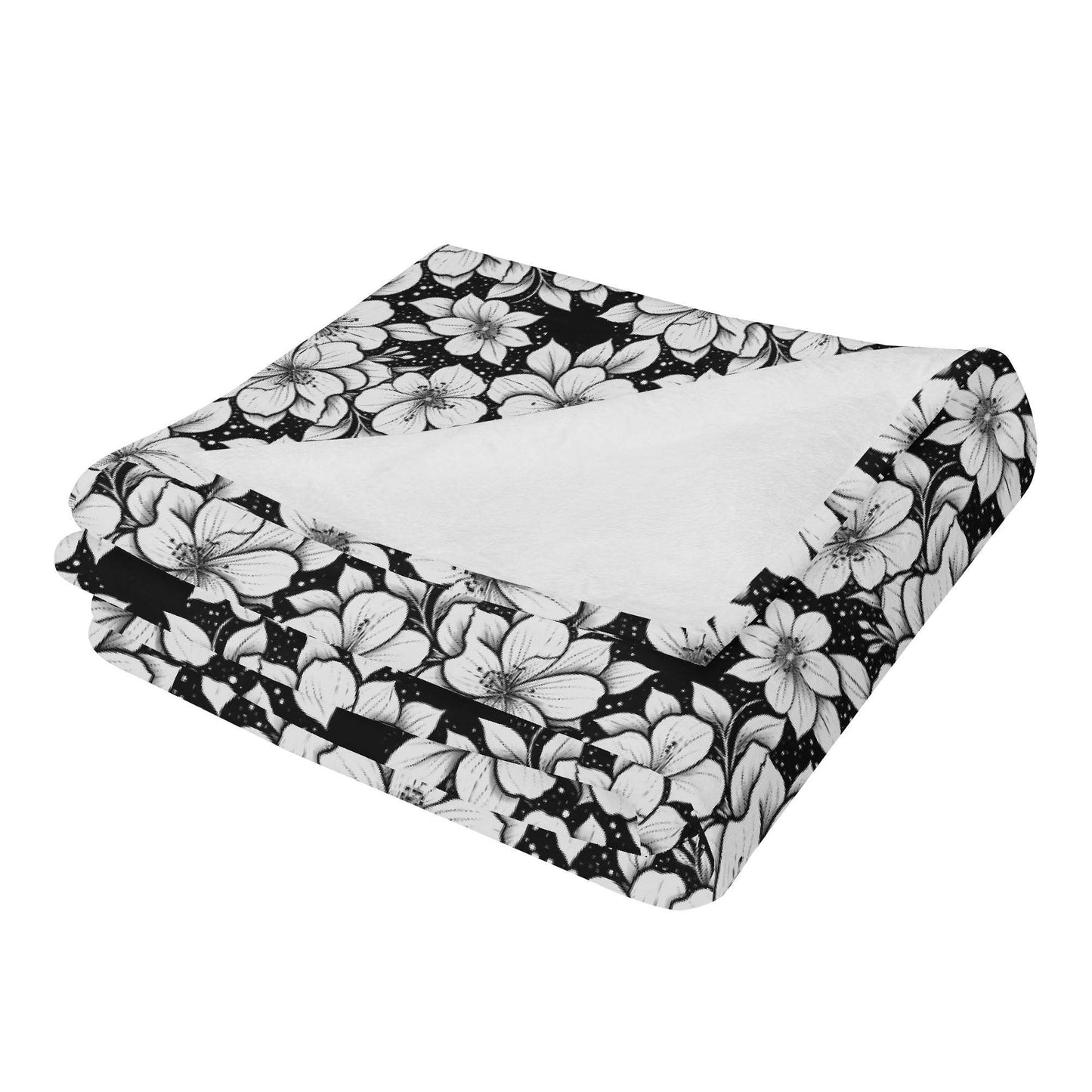 Black and White Floral Horizontal Flannel Breathable Blanket 4 Sizes - DeRose Seasonal