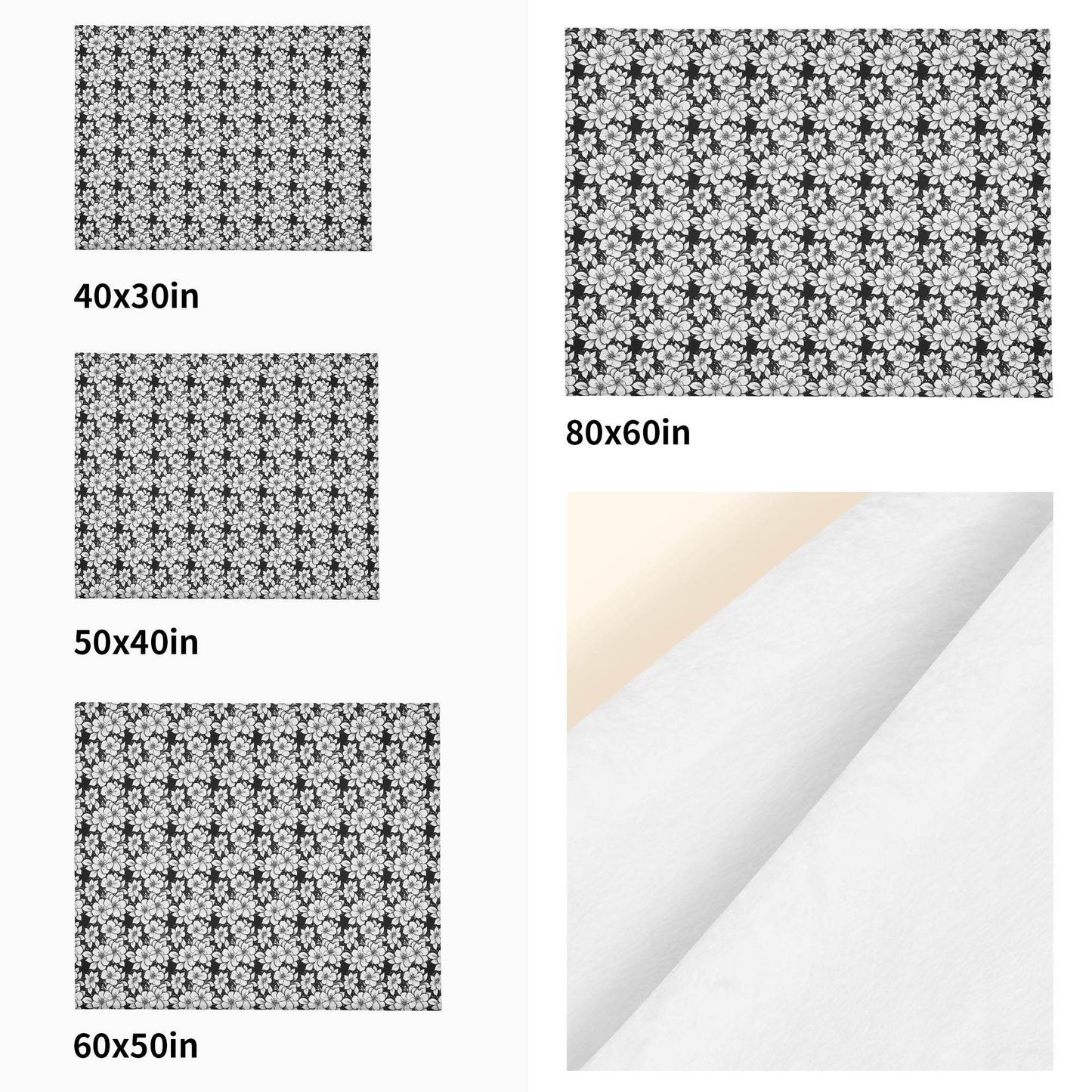 Black and White Floral Horizontal Flannel Breathable Blanket 4 Sizes - DeRose Seasonal